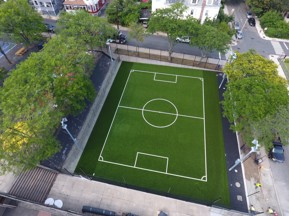 soccer field made with artificial turf