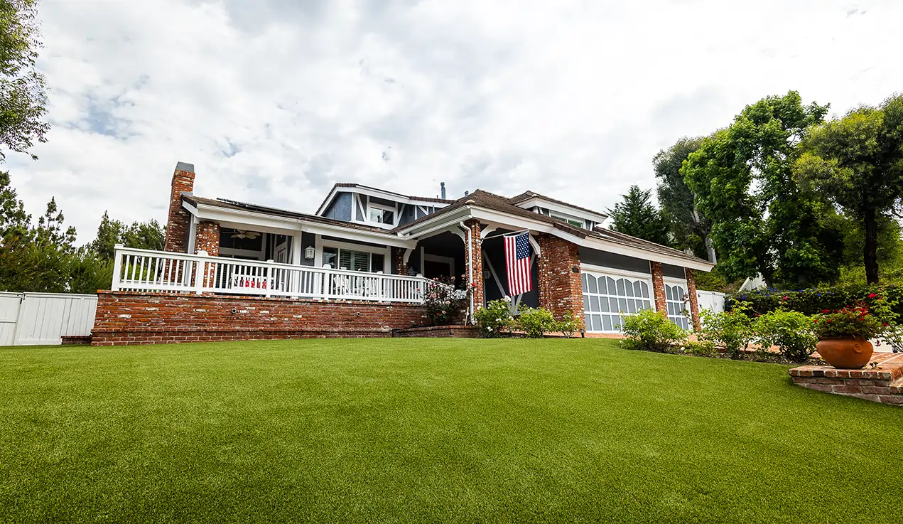 Residential artificial grass backyard