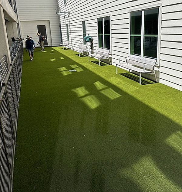reflective light shining on turf